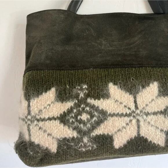 RARE Vintage‎ Saks Fifth Avenue Italy Suede Leather Wool Green Apres Ski Resort - Picture 5 of 16